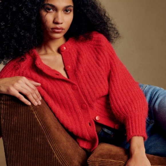 Sezane Emile Button Front Knit Sweater Cardigan Red Women's Size Small - Picture 3 of 9